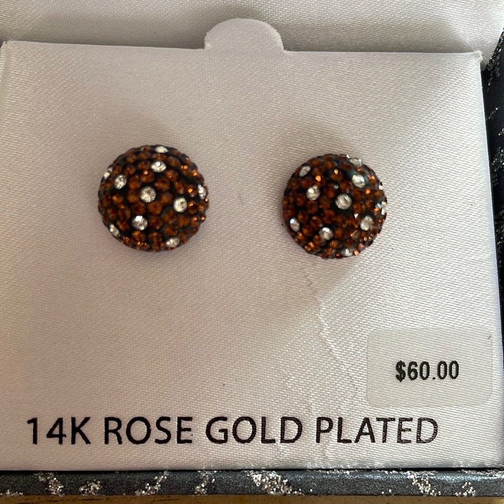 🆕 14K Rose Gold Plated Genuine Crystal Earrings